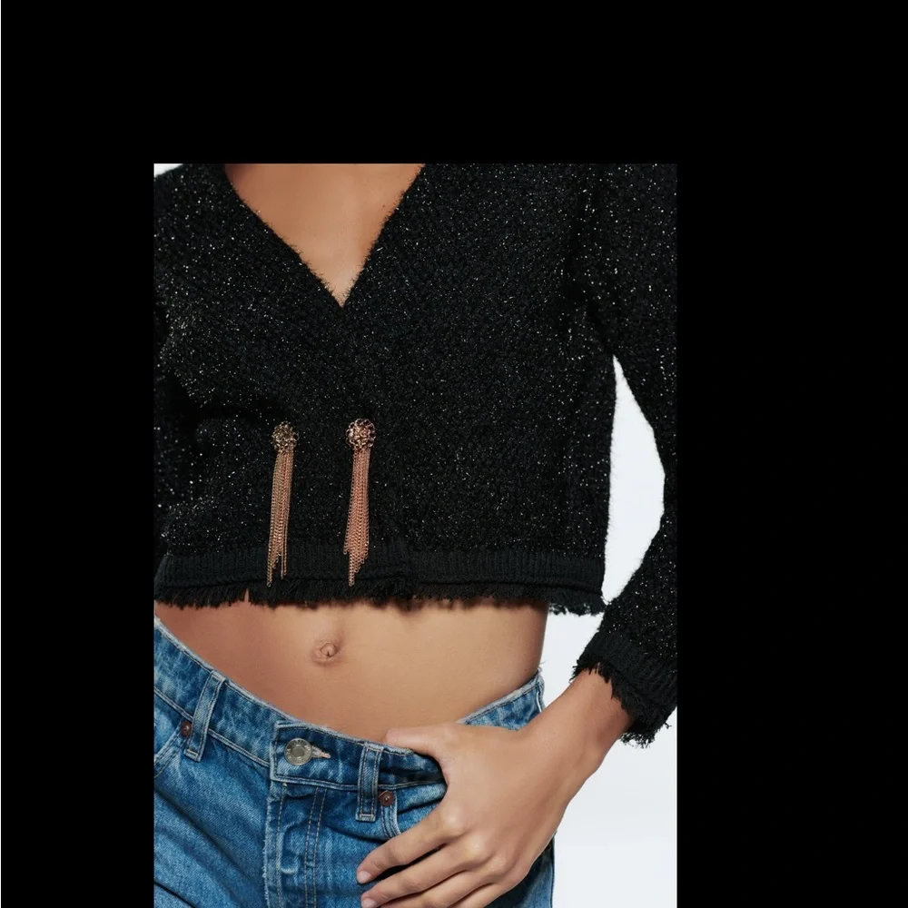 Zara metallic treads knitted jacket with ornament & chains
